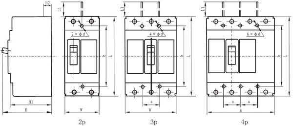 Размеры автоматических  выключателей CDM1