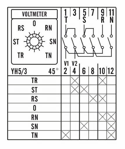 Схема подключения универсального переключателя вольтметра LW26-20