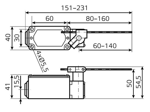 Габаритные и установочные размеры концевого выключателя LXK3-20S/J