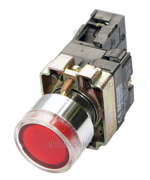 Кнопка XB2-BW3461, с подсв., металл. осн., красная, 1НЗ контакт