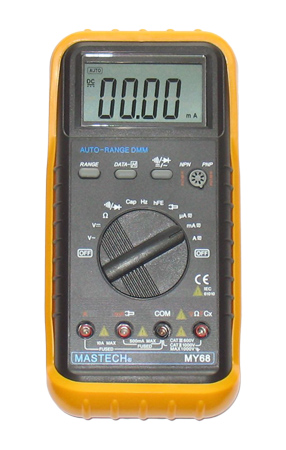 Мультиметр MY-68 (~750В; =1кВ; ~10А; =10А; 33 Мом; 33 мкФ; 330 кГц; 1000C, прозвонка, диодный, транзист. тест, фиксация показаний)