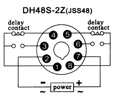 Схема поключения реле времени DH48S-2Z с индикацией задержки времени.